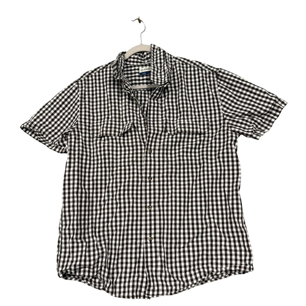 Magellan Outdoors Shirt Mens Medium Brown Check Short Sleeve Button Up Casual